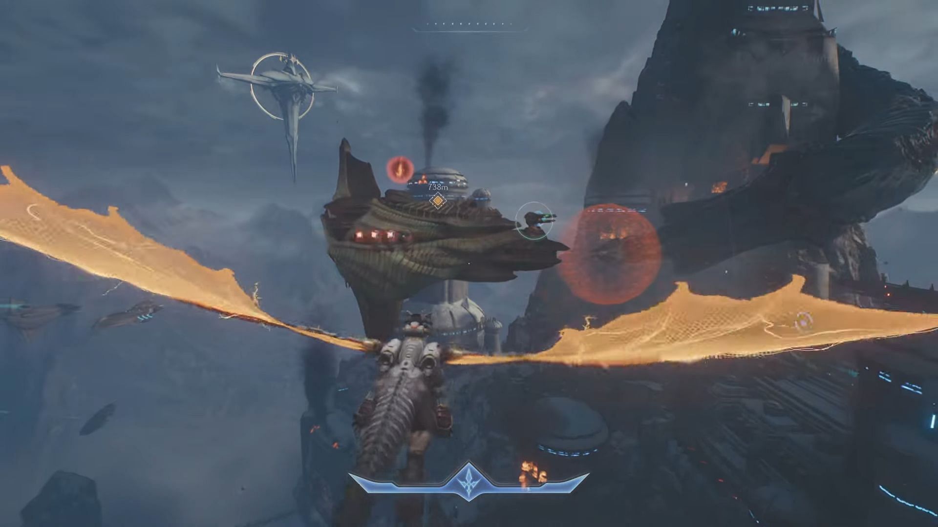 Enemy gunship over the command station (Image via Sportskeeda Gaming || Bethesda Softworks)